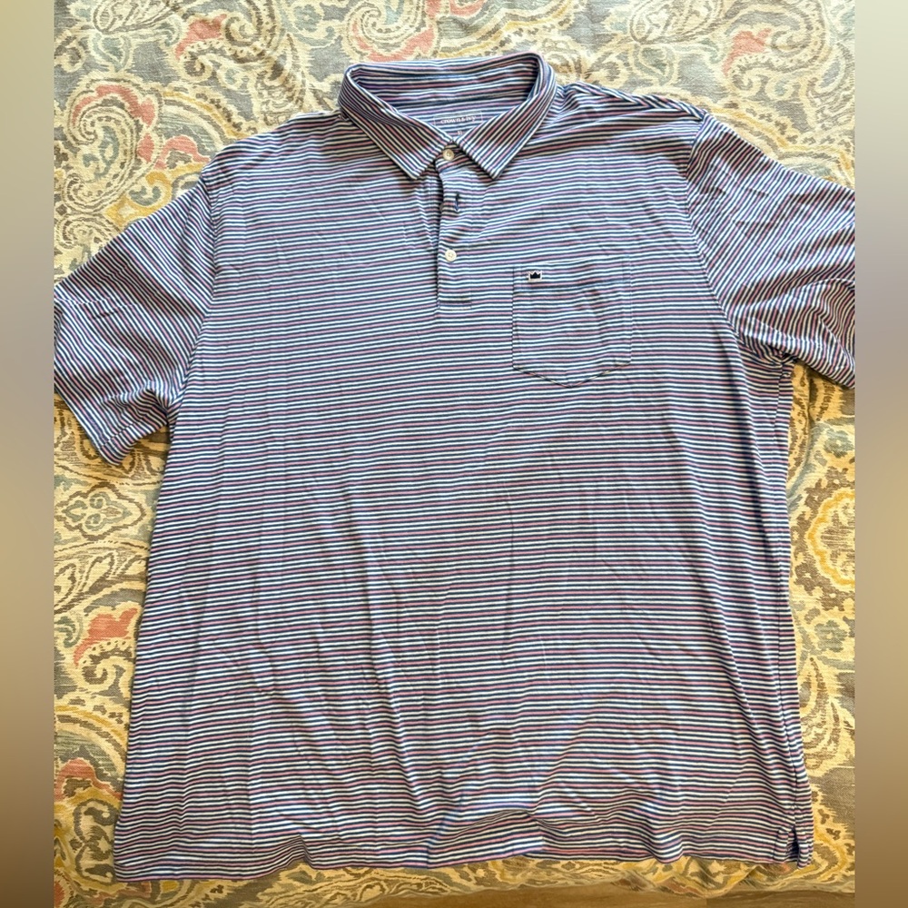 Crown & Ivy Blue, Pink and White Striped Polo Shirt